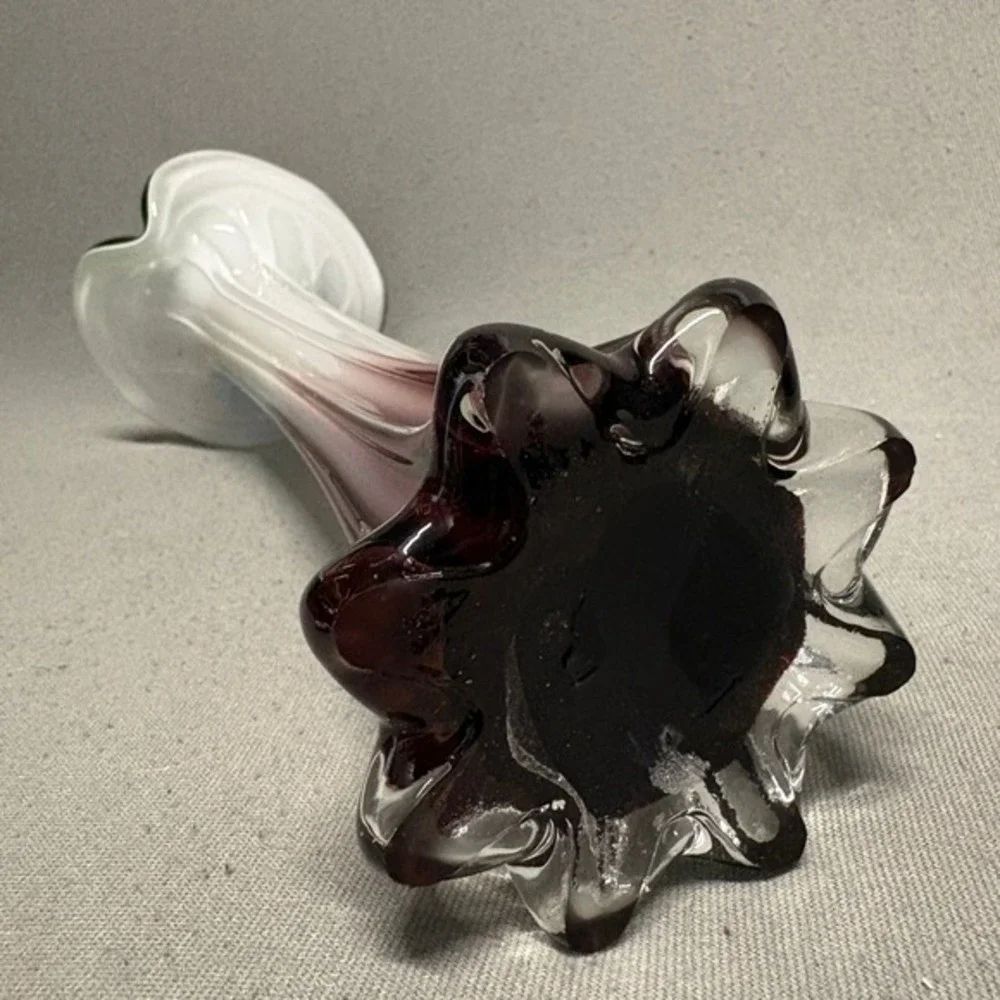Art Glass Swirl Rim Vase 12in Multicolor Hand-Blown Style Home Decor‎